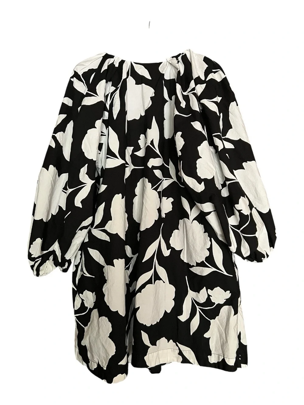 Kate Spade Black & White Floral V-Neck Babydoll Dress Size XL Cotton